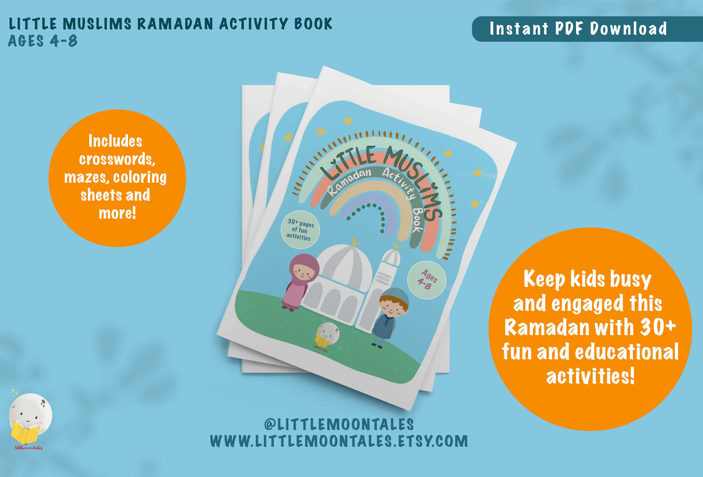 Ramadan Activity Book for Little Muslims | DIGITAL DOWNLOAD ONLY Ages 4-8 | 30 Activities,  Printable, Muslim, Kids, Islam, Eid, Ramadan