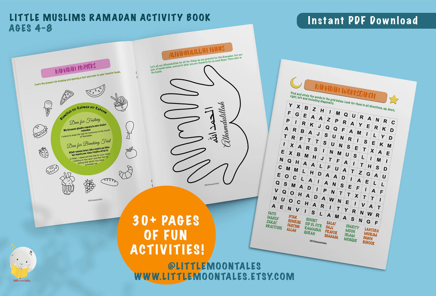 Ramadan Activity Book for Little Muslims | DIGITAL DOWNLOAD ONLY Ages 4-8 | 30 Activities,  Printable, Muslim, Kids, Islam, Eid, Ramadan