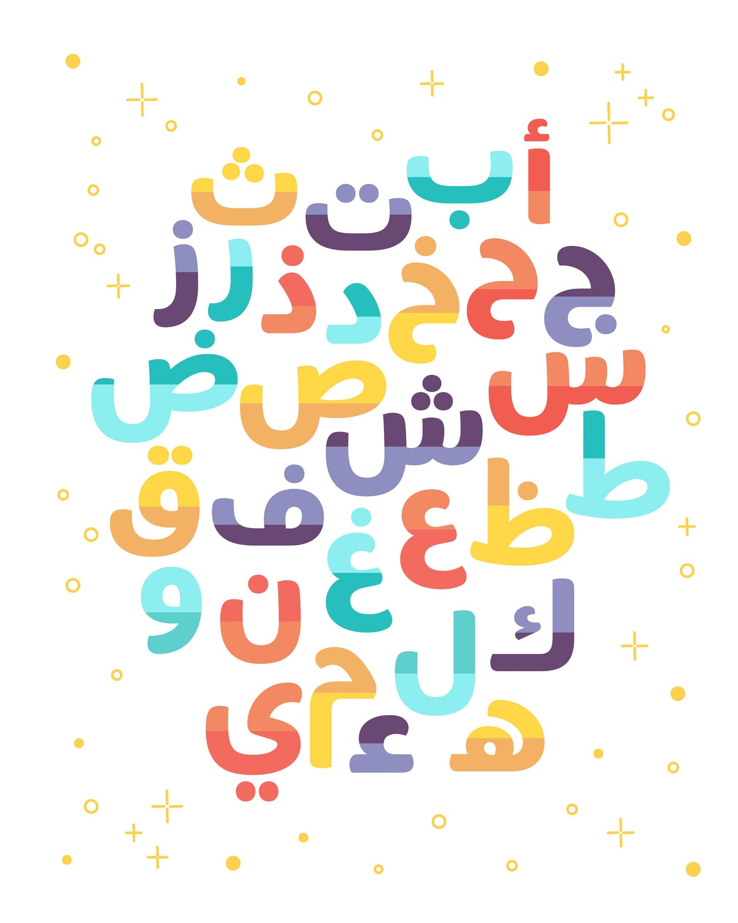 Arabic Alphabet Poster | Colorful Poster, Nursery Decor, Islamic Wall Art, Baby Shower Gift, Arabic Calligraphy Print, Arabic Alphabet